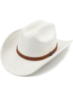 Kids Ivory Pull-On Western Costume Cowboy Hat with Brown Band